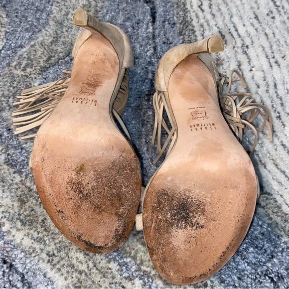 STUART WEITZMAN Lovefringe Suede Nudist Ankle Strap Fringe Sandals - Picture 7 of 9
